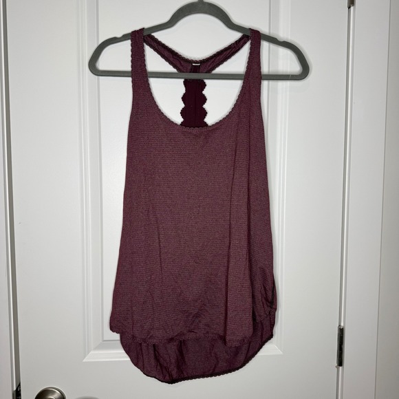 lululemon athletica Tops - Lululemon Burgundy Heathered Striped Racerback Tank Top Scalloped Trim